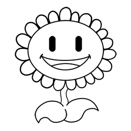 Black and white drawing of a Plants vs. Zombies sunflower